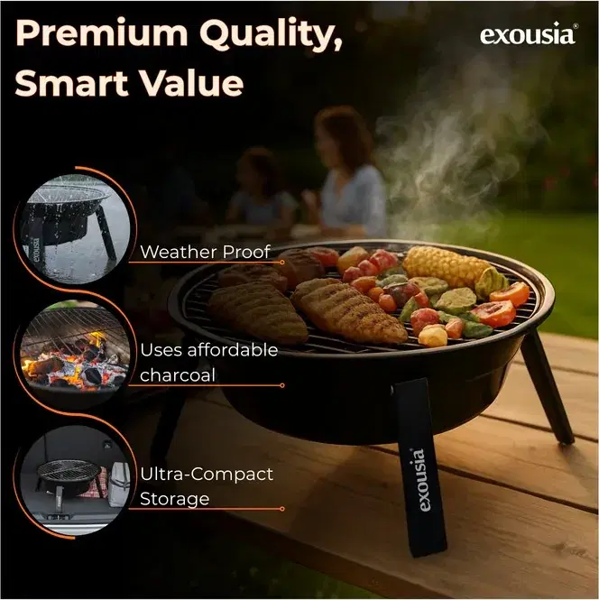 Exousia grill with food, premium quality close-up