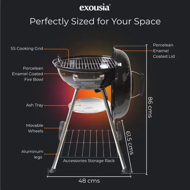 Exousia grill dimensions infographic
