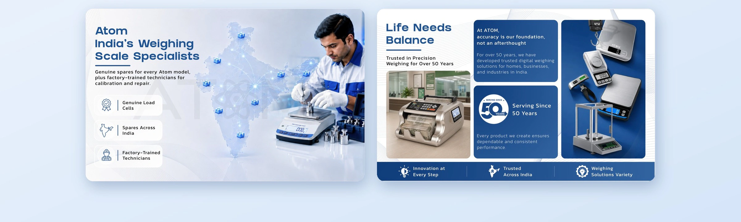 Atom Scales listing infographics: India’s weighing scale specialists and life needs balance
